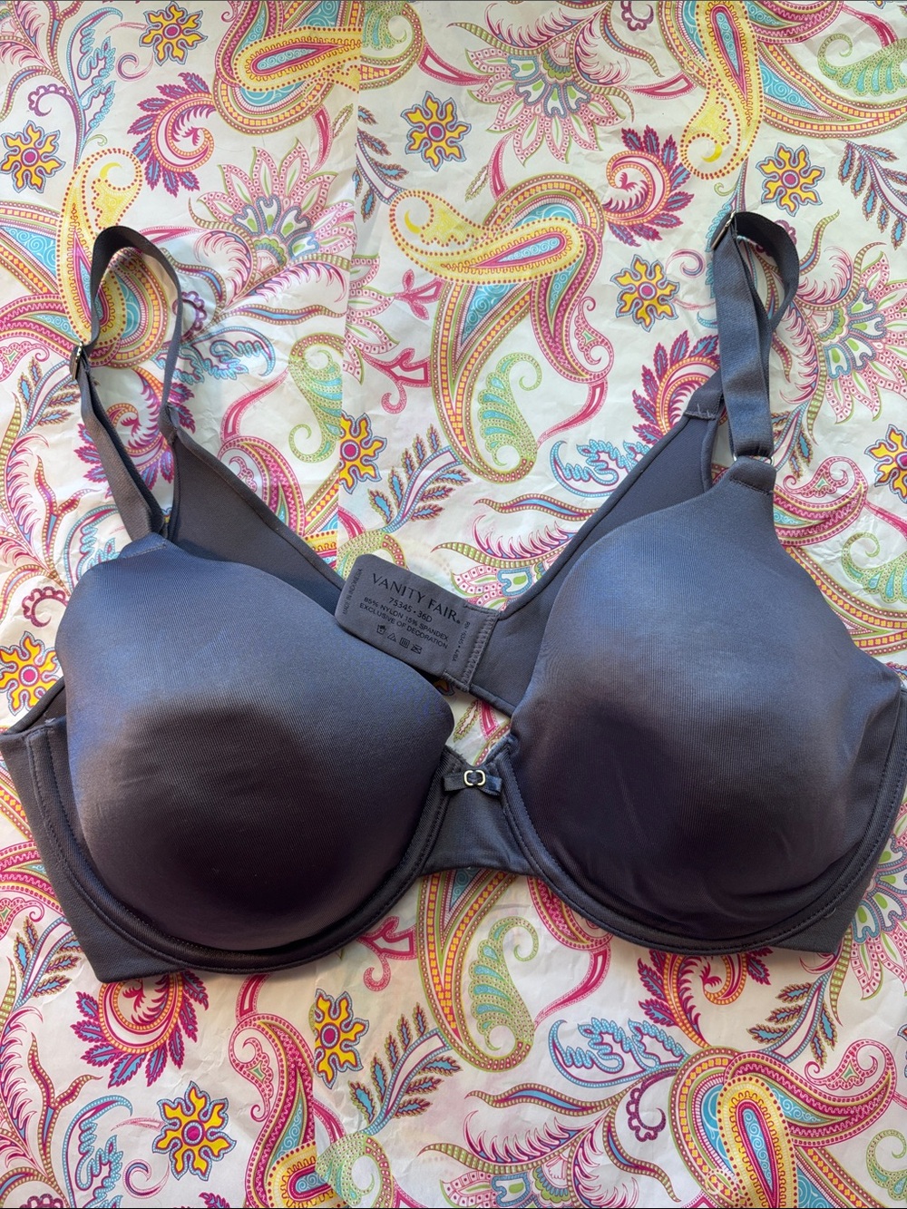 Vanity Fair Charcoal Gray lavender hue Smooth Underwire Bra 36D